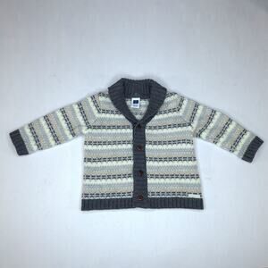 Janie and Jack Baby Knit Sweater Gray White Stripe Cowl Neck 3–6 Months Cozy